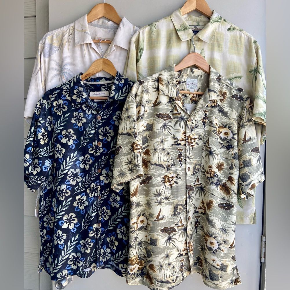 Tommy Bahama Set of Four Shirts 100% Silk Medium.